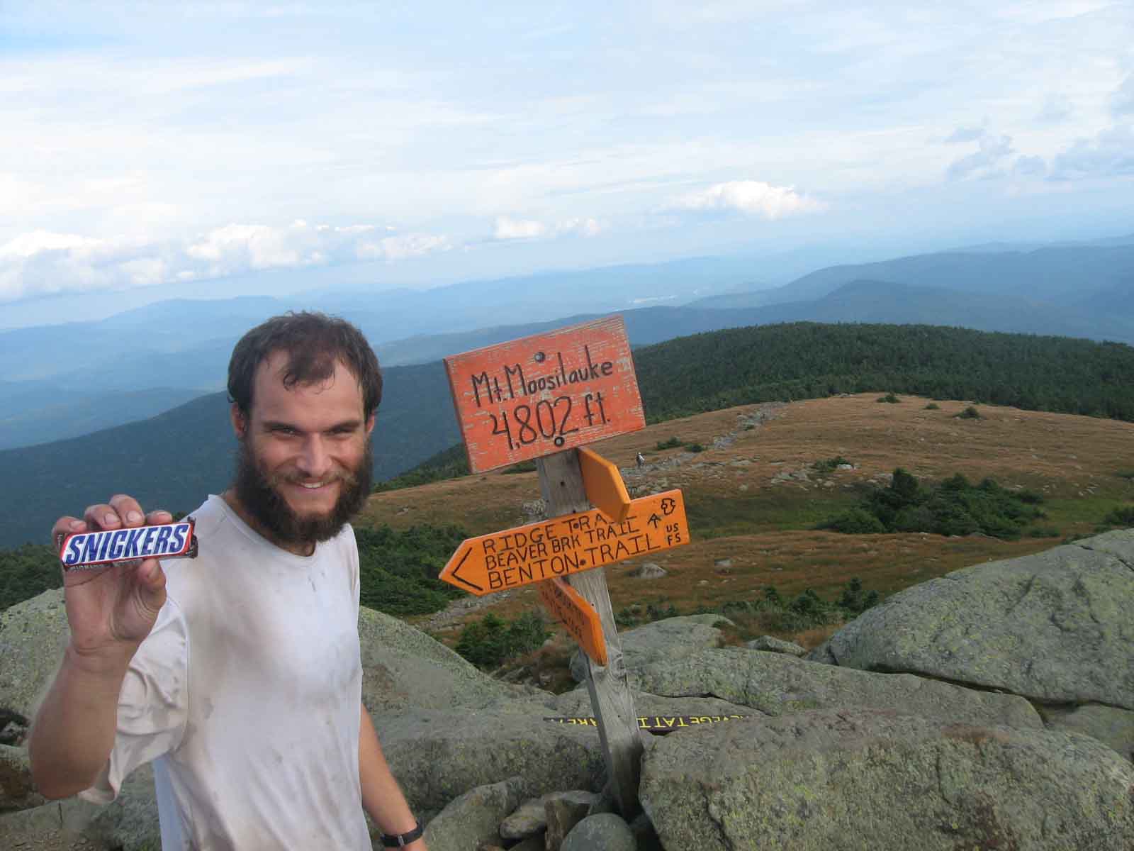 Optimus and his Snicker bar at the summit of Moosilauke.